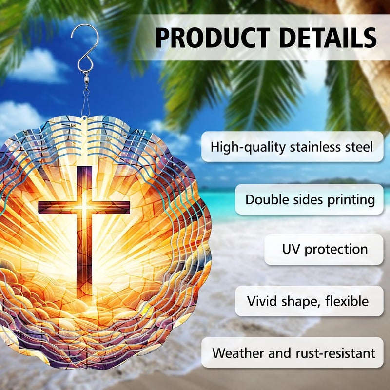 PODMemory Cross Wind Spinner, Cross Wind Spinner Hanging for Yard and Garden, Unique Gift Wind Spinner, 3D Hanging Wind Spinner Outdoor, Cute Religious Cross Wind Spinner - Image 4